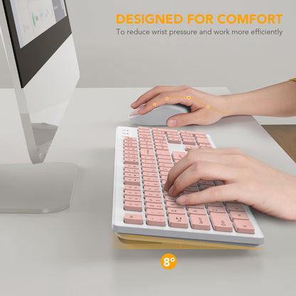 Wireless Keyboard and Mouse, Silent 2.4GHz Cordless Combo-Pink-Wagpak