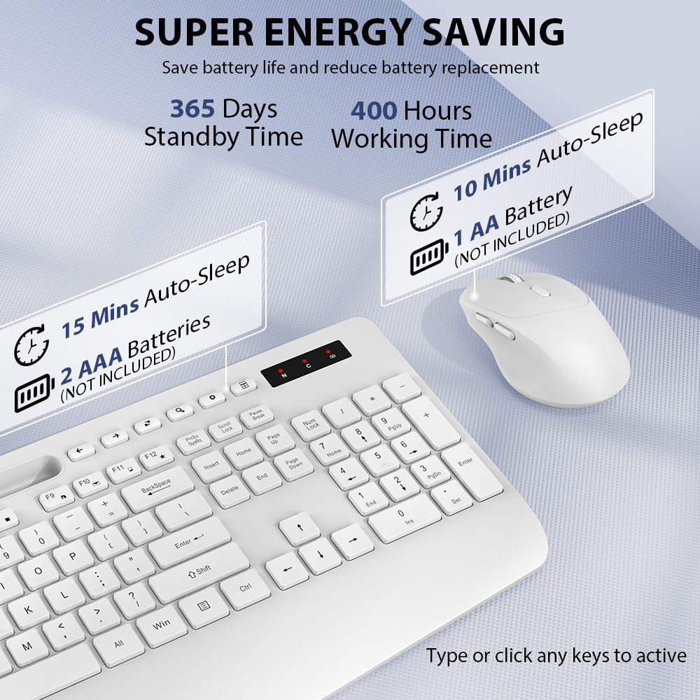 Wireless Keyboard and Mouse Combo with Wrist Rest-white