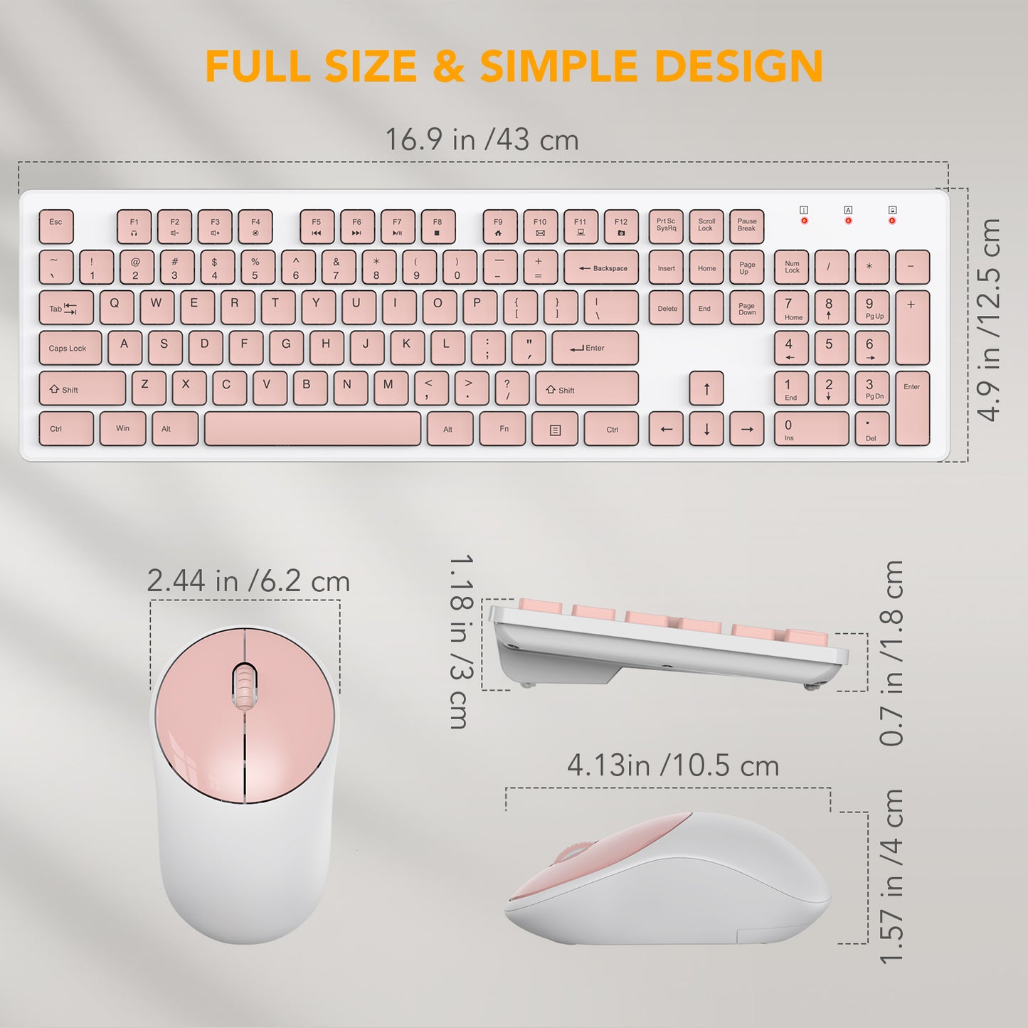 Wireless Keyboard and Mouse, Silent 2.4GHz Cordless Combo-Pink-Wagpak
