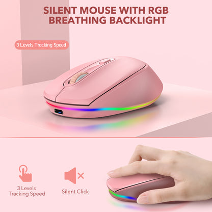 Wireless Keyboard and Mouse Backlit, Quiet Light Keys Sleep Mode Rechargeable Cordless Combo-pink