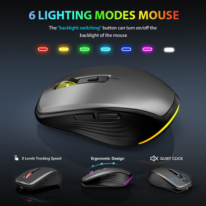 Wireless Keyboard and Mouse Combo - Quiet Backlit Keyboard with RGB Mouse, Rechargeable, Slim, Sleep Mode for Windows, Mac, Laptop - Space Gray-Wagpak