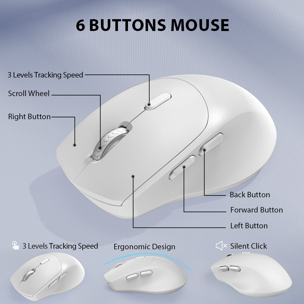 Wireless Keyboard and Mouse Combo with Wrist Rest-white