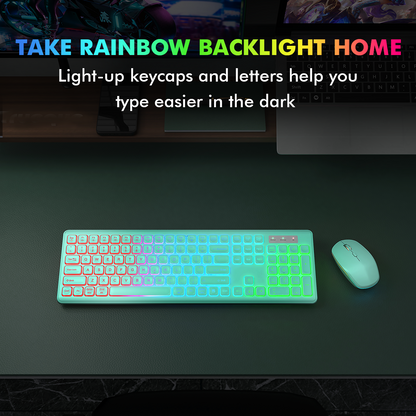 Wagpak Backlit Keys Computer Keyboard & Mouse, Green, New