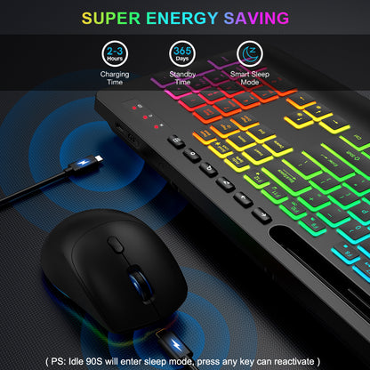 Wireless Keyboard and Mouse Combo, 9 Backlit Effects with Wrist Rest, Phone Holder