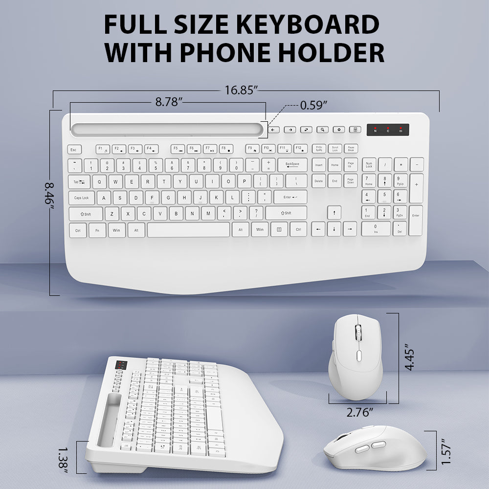 Wireless Keyboard and Mouse Combo with Wrist Rest-white
