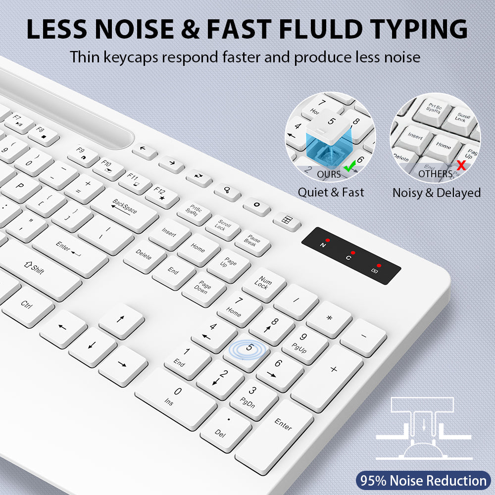 Wireless Keyboard and Mouse Combo with Wrist Rest-white