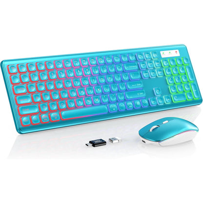 Wagpak Wireless Keyboard and Mouse Combo RGB Backlit Rechargeable 2.4GHz Quiet 108 Keys Keyboard-Metallic Blue