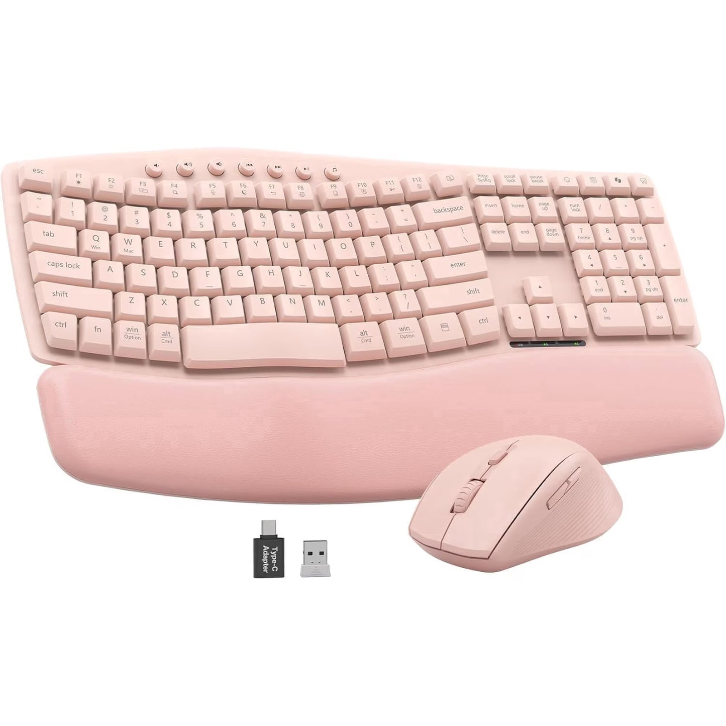 Wireless Keyboard Mouse Combo,Quiet Wave Keyboard with Leather Palm Rest, Ergonomic Mouse, Dual-System Switch, Plug & Play for Home Office,Pink