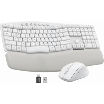 Wireless Keyboard Mouse Combo,Quiet Wave Keyboard with Leather Palm Rest, Ergonomic Mouse, Dual-System Switch, Plug & Play for Home Office,White