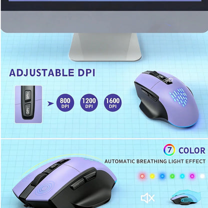 Wireless Keyboard and Mouse Backlit, Rechargeable Ergonomic Keyboard with Wrist Rest, LED Mouse, Phone Holder, Silent for Computer, Mac, PC, Laptop, Chromebook-Purple
