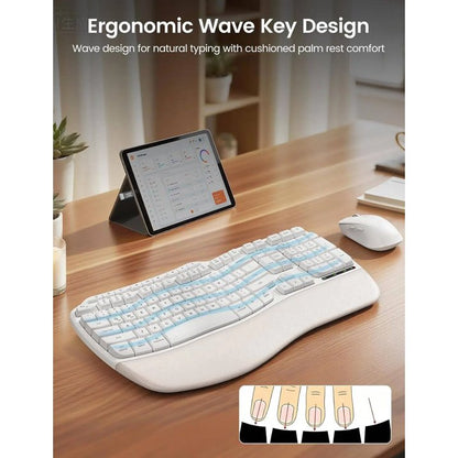 Ergonomic Wireless Keyboard and Mouse Combo, 2.4G Full Size Wave Keyboard with Cushioned Palm Rest, 3 DPI Adjustable Mouse, USB-A & C Compatible with Computer, Laptop, Mac & Tablet