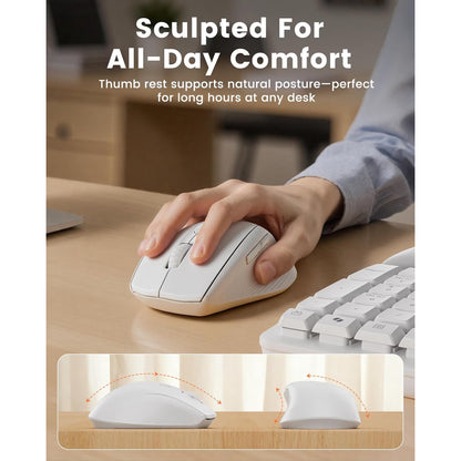 Wireless Keyboard Mouse Combo,Quiet Wave Keyboard with Leather Palm Rest, Ergonomic Mouse, Dual-System Switch, Plug & Play for Home Office,White