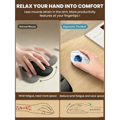 Ergonomic Wireless Trackball Mouse, Adjustable Angle, Thumb Control, Quiet Click, Rechargeable, Multi-Device Bluetooth & USB, for Windows Mac-White Ball