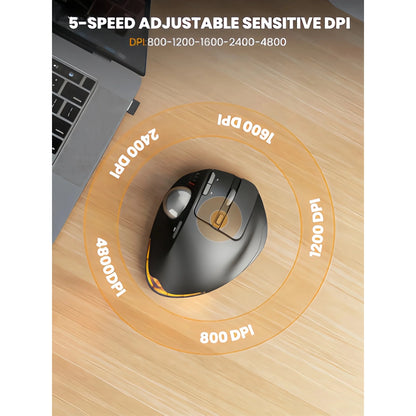Ergonomic Wireless Trackball Mouse, Adjustable Angle, Thumb Control, Quiet Click, Rechargeable, Multi-Device Bluetooth & USB, for Windows Mac-Blue Ball