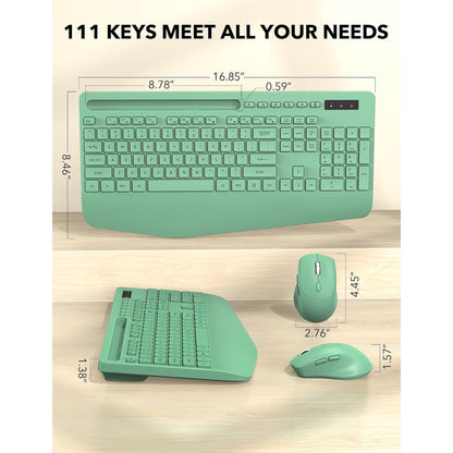 Wireless Keyboard and Mouse Combo, Full-Size Ergonomic Set with Wrist Rest & Phone Holder, 2.4G Wireless Plug & Play for PC, Laptop, Home & Office Use Sage Green