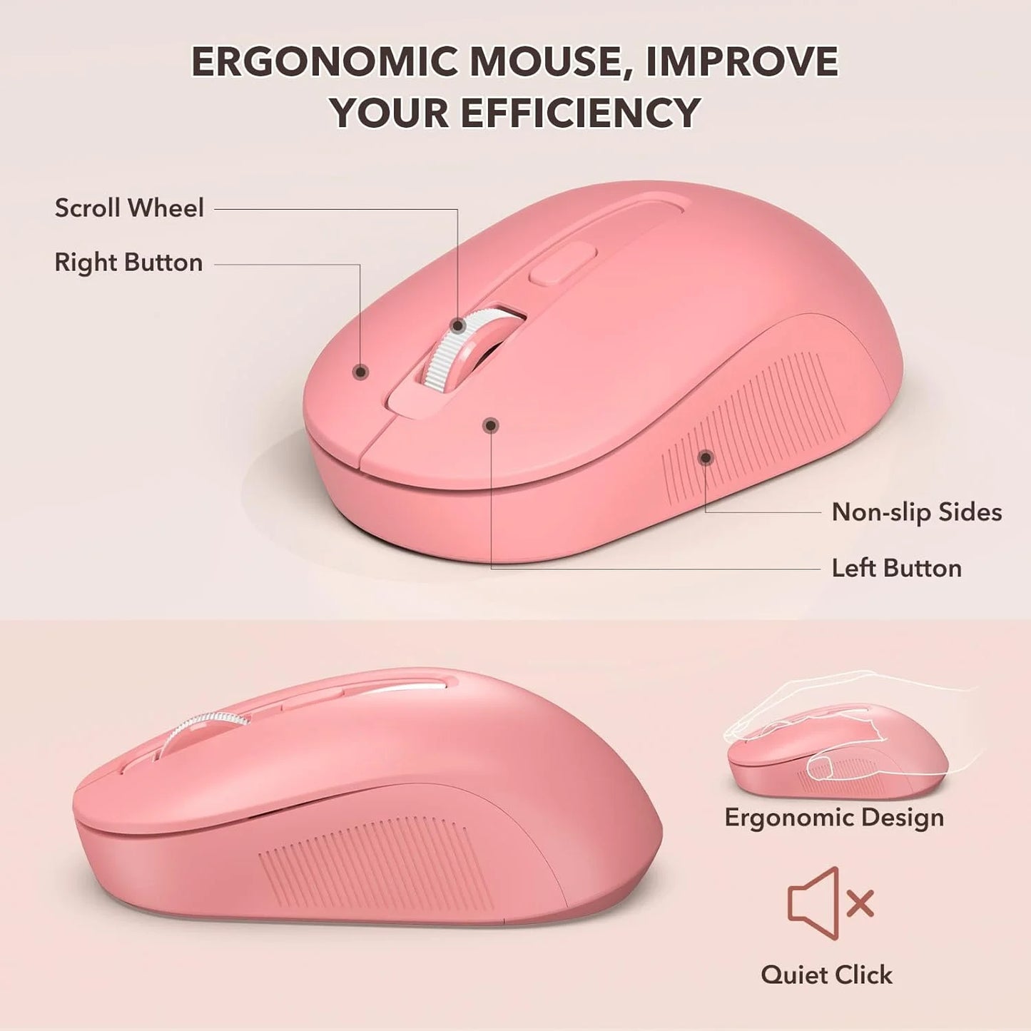 Wireless Keyboard & Mouse Set– Retro Round Keycaps, Detachable Wrist Rest, 2.4GHz Cordless Connection for Mac/Windows/PC