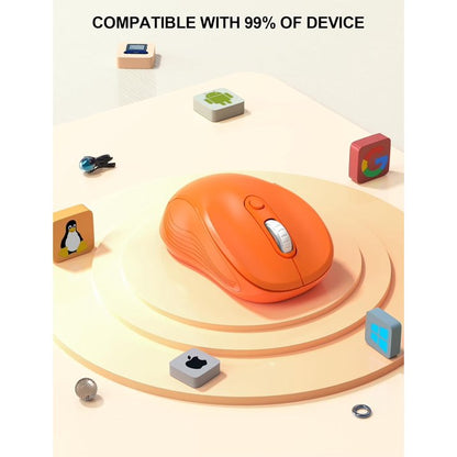 Wireless Mouse for Laptop, Ergonomic Silent Computer Mouse with USB & USB-C, 3 DPI 6 Buttons, Orange
