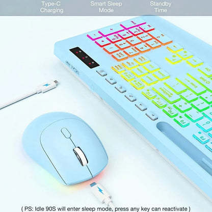 Wireless Keyboard and Mouse Combo with 9 Backlit, Wrist Rest & Phone Holder, Sky Blue