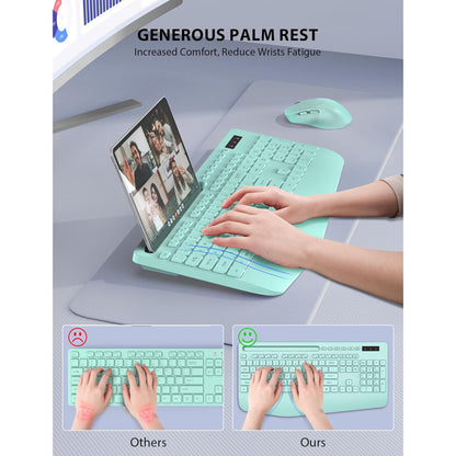 Wagpak Wireless Keyboard and Mouse Combo Wrist Rest Ergonomic Phone Holder Full-Sized Silent 2.4GHz Cordless Keyboard Mouse Set for Computer,Laptop, PC, Mac, Windows Green