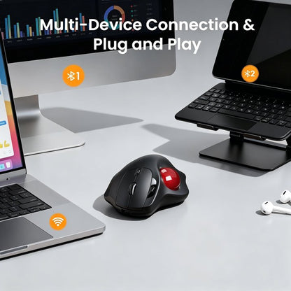 Wagpak Rechargeable Wireless Trackball Mouse with Ergonomic Thumb Control, Supports 3-device Switching (Bluetooth & USB), 5 Adjustable DPI, Relieves Wrist Fatigue