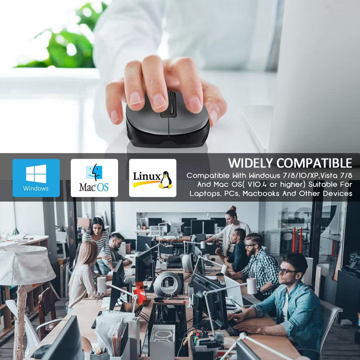 Wireless Mouse for Laptop, Ergonomic Silent Computer Mouse with USB & USB-C, 3 DPI 6 Buttons,Grey