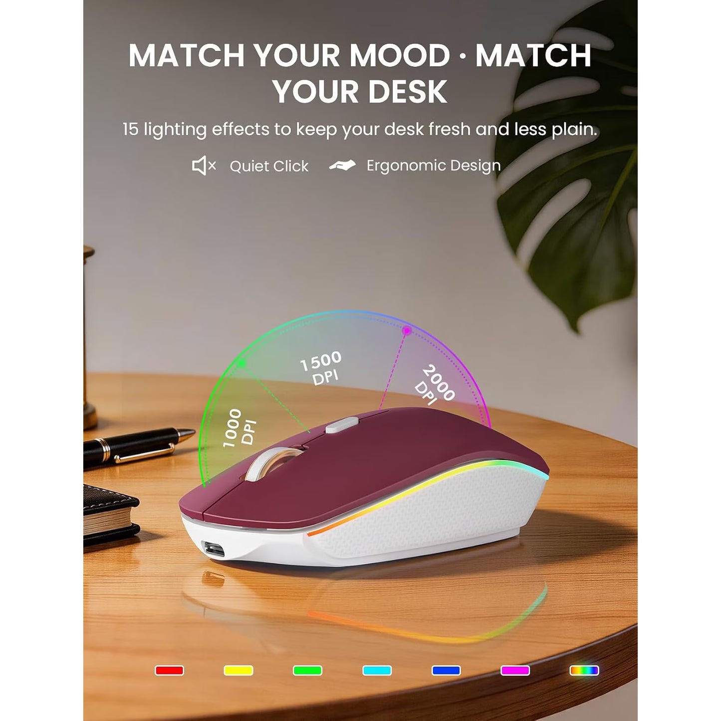 Wireless Keyboard and Mouse Combo, Rechargeable RGB Backlit with Light Up Letters, for Mac, Windows, PC & Laptop, Berry Red