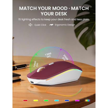 Wireless Keyboard and Mouse Combo, Rechargeable RGB Backlit with Light Up Letters, for Mac, Windows, PC & Laptop, Berry Red
