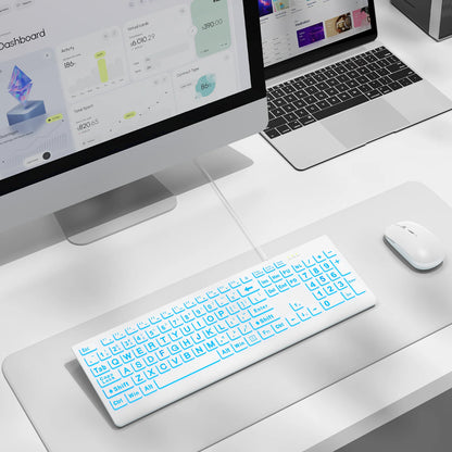Wagpak Large Print Backlit Keyboard - Wired USB Lighted Computer Keyboard for Laptops,White