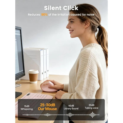 Ergonomic Vertical Mouse, Rechargeable Wireless Bluetooth Mouse for Small & Medium Hands, 4 Adjustable DPI Silent Click, Dual-Device Connection, Auto Sleep for Windows Mac OS, Pink