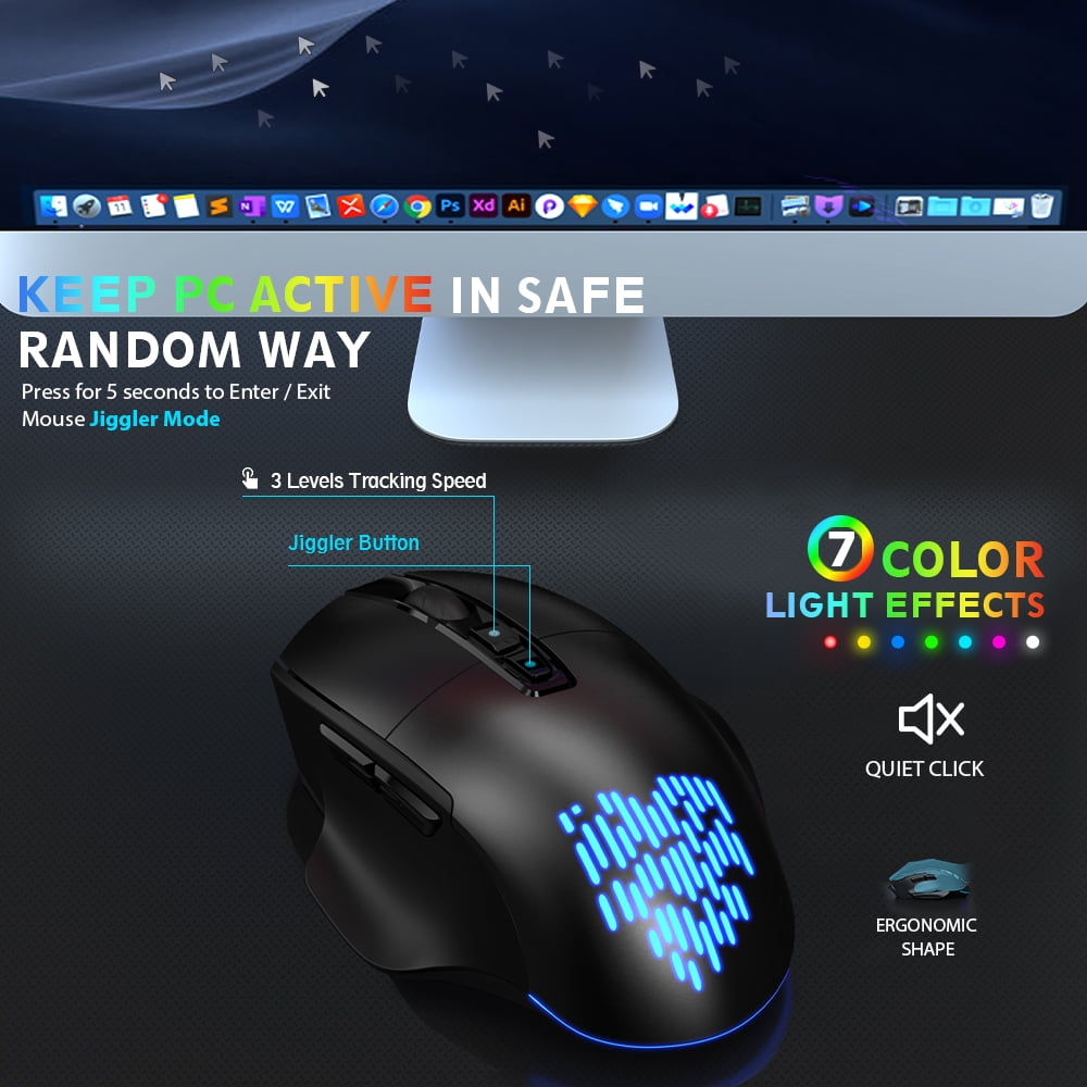 Wagpak Wireless Keyboard and Mouse Combo with 7 Color RGB Backlighting and Jiggler Functionality