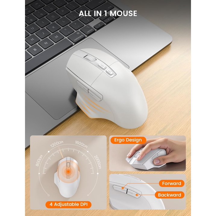 Ergonomic Wireless Keyboard & Mouse Combo - Rechargeable Type-C, Cushioned Wrist Rest, 7.28” Phone Holder, Silent Mouse, 2.4G Lag-Free for Windows/Mac,White