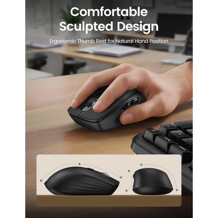 Ergonomic Wireless Keyboard and Mouse Combo, 2.4G Full Size Wave Keyboard with Cushioned Palm Rest, 3 DPI Adjustable Mouse, USB-A & C Compatible with Computer, Laptop, Mac & Tablet