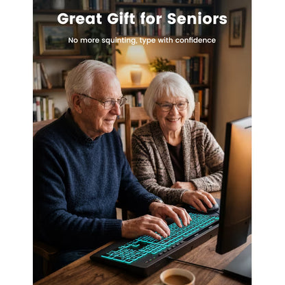 Wired Keyboard & Mouse Combo, 4X Large Print RGB Backlit Keys with Palm Rest, Ergonomic USB Plug & Play Set for Seniors Students PC Laptop Mac Home Office