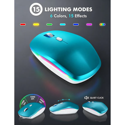 Wagpak Wireless Keyboard and Mouse Combo RGB Backlit Rechargeable 2.4GHz Quiet 108 Keys Keyboard-Metallic Blue