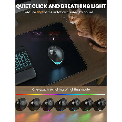Ergonomic Wireless Trackball Mouse, Adjustable Angle, Thumb Control, Quiet Click, Rechargeable, Multi-Device Bluetooth & USB, for Windows Mac-Black Ball