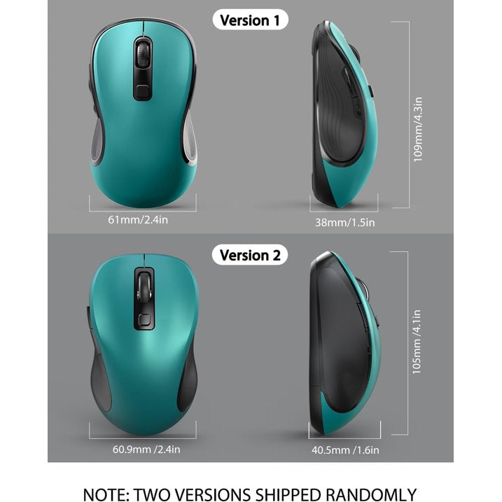 Wireless Mouse for Laptop, Ergonomic Silent Computer Mouse with USB & USB-C, 3 DPI 6 Buttons,Teal