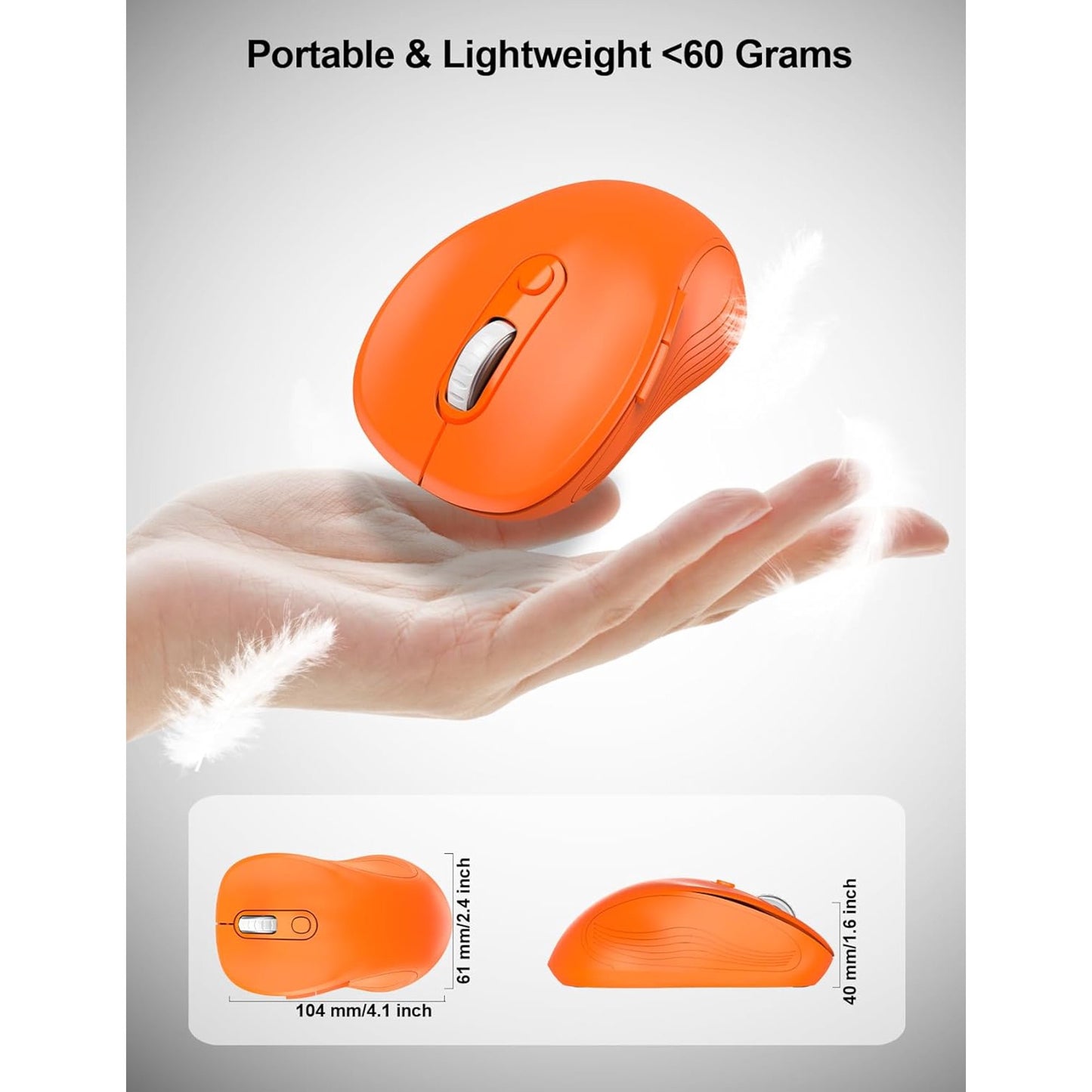 Wireless Mouse for Laptop, Ergonomic Silent Computer Mouse with USB & USB-C, 3 DPI 6 Buttons, Orange