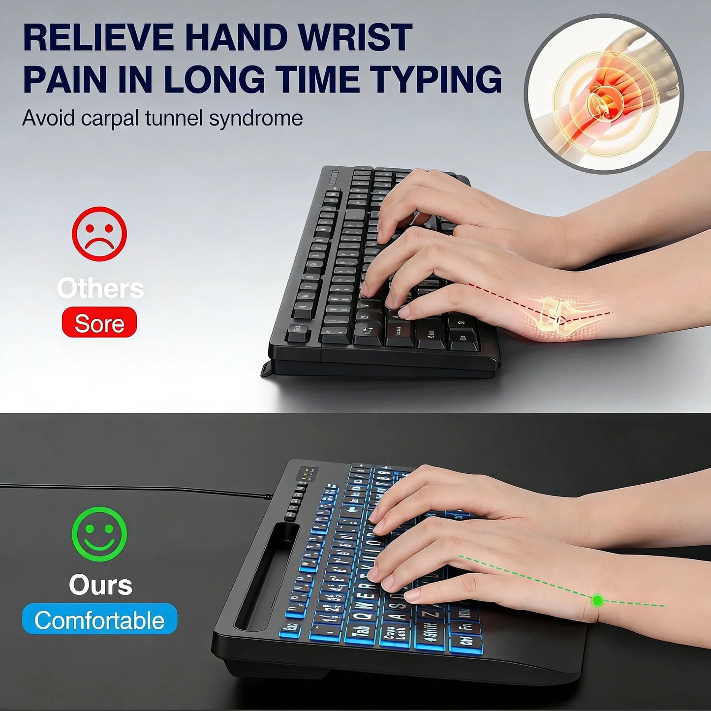 Large Print Wired Backlit Keyboard with 7-Color Backlight, Wrist Rest, Phone Holder, Oversized Keys, USB Plug & Play for PC Laptop Desktop Windows, Black
