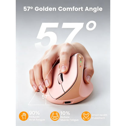 Ergonomic Vertical Mouse, Rechargeable Wireless Bluetooth Mouse for Small & Medium Hands, 4 Adjustable DPI Silent Click, Dual-Device Connection, Auto Sleep for Windows Mac OS, Pink