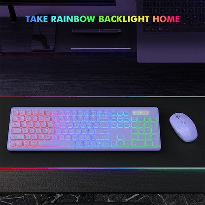 Wagpak Wireless Keyboard and Mouse Combo RGB Backlit Rechargeable 2.4GHz Quiet 108 keys Keyboard-Purple