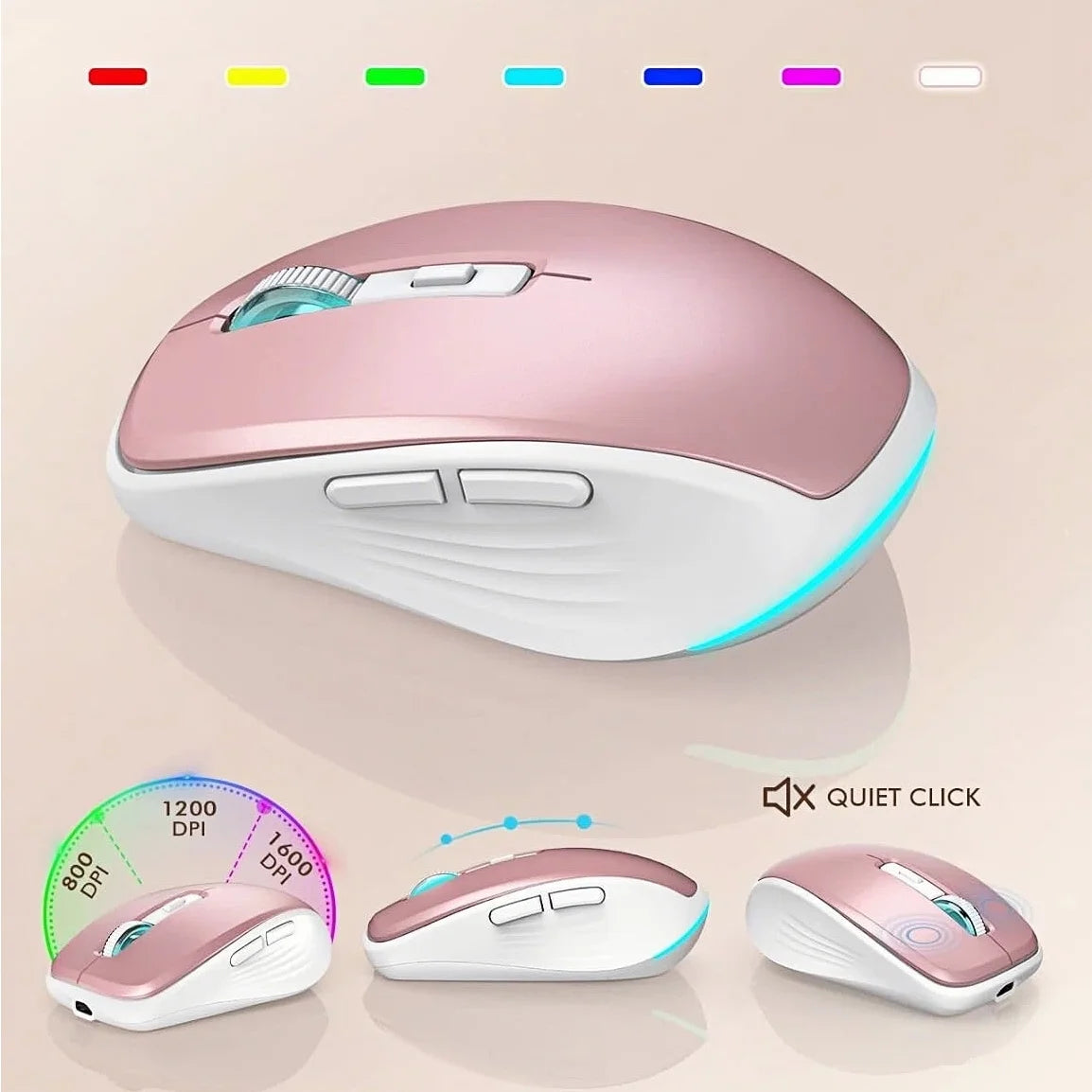 Wireless Keyboard and Mouse Combo - Quiet Backlit Keyboard with RGB Mouse, Rechargeable, Slim, Sleep Mode for Windows, Mac, Laptop - Rose Gold-Wagpak