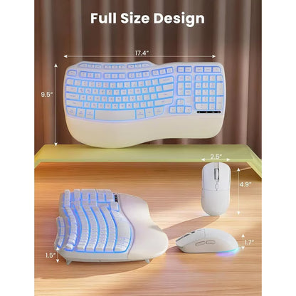 Ergonomic Wireless Keyboard and Mouse Combo, 4000mAh Rechargeable Backlit Keyboard with Lambskin Wrist Rest, Wave Keys, 10M Keystroke, USB-A/C Plug & Play for Windows Mac Chrome OS