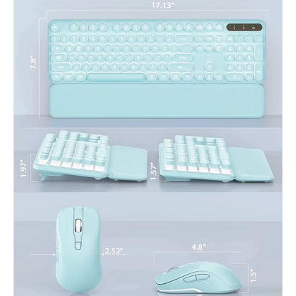 Wagpak Wireless Keyboard and Mouse Backlit - Retro Round Keycaps, Detachable Wrist Rest, Mint Green, New, 1 Count