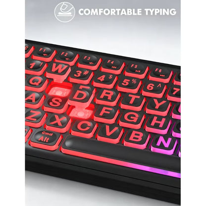 Wireless Keyboard and Mouse Combo, RGB Backlit, Rechargeable & Light Up Letters, Full-Size, Soft Typing, Sleep Mode, 2.4GHz Quiet Keyboard Set for Mac, Windows, Laptop, PC (Black)