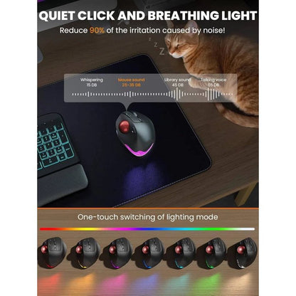 Ergonomic Wireless Trackball Mouse, Adjustable Angle, Thumb Control, Quiet Click, Rechargeable, Multi-Device Bluetooth & USB, for Windows Mac-Red Ball