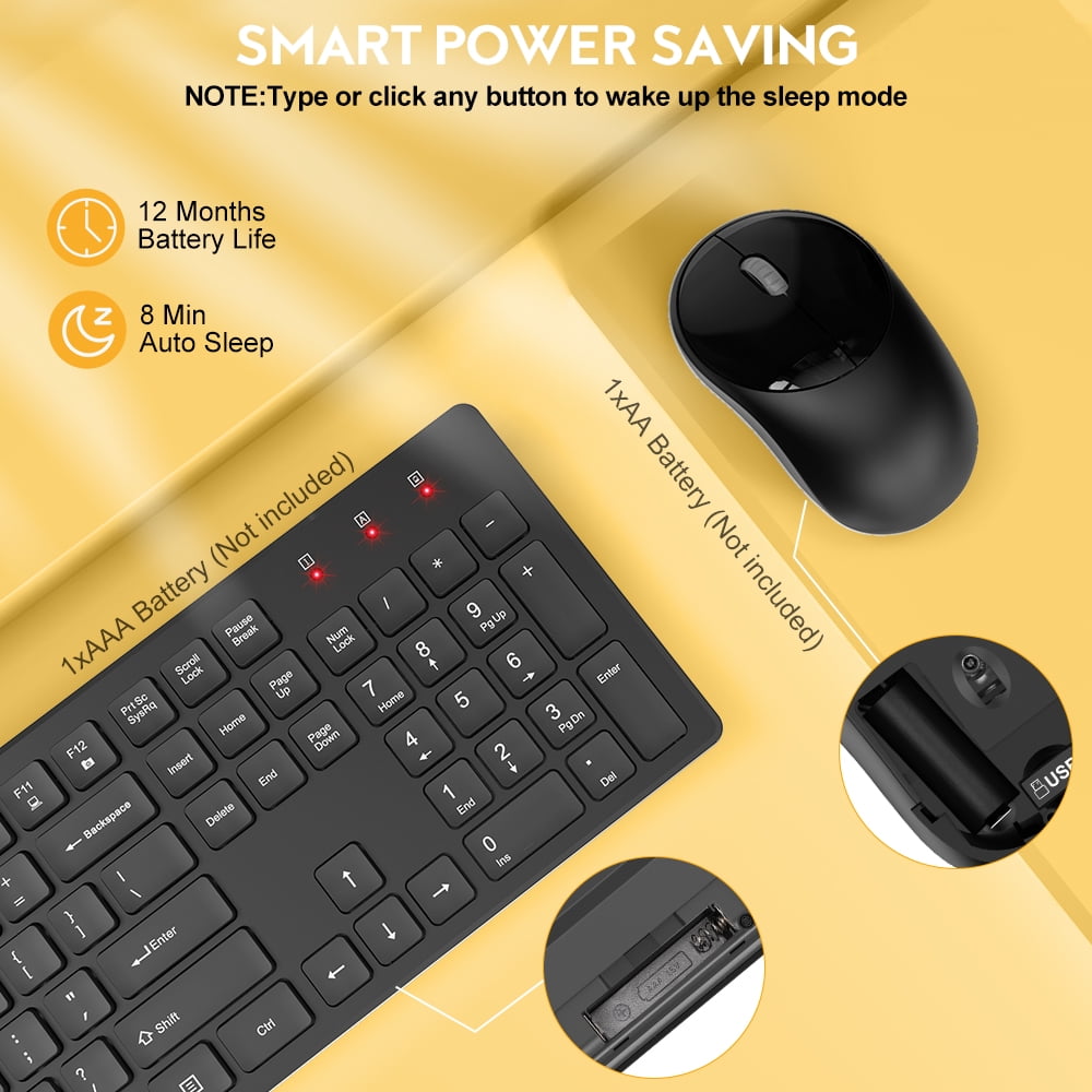 Wireless Keyboard and Mouse, Silent 2.4GHz Cordless Combo-Black-Wagpak