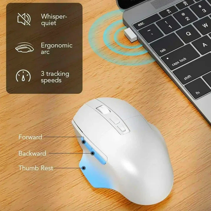 Ergonomic Wireless Keyboard and Mouse Combo, Leather Cushioned Palm Rest, Wave Keys, Silent Typing, 2.4G Lag-Free-Wagpak-White