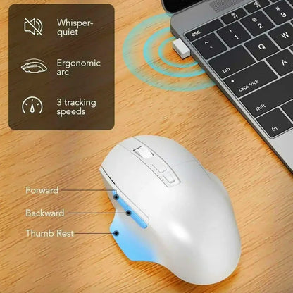 Ergonomic Wireless Keyboard and Mouse Combo, Leather Cushioned Palm Rest, Wave Keys, Silent Typing, 2.4G Lag-Free-Wagpak-White