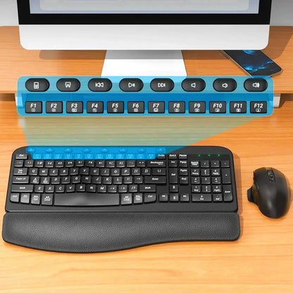 Ergonomic Wireless Keyboard and Mouse Combo, Leather Cushioned Palm Rest, Wave Keys, Silent Typing, 2.4G Lag-Free-Wagpak