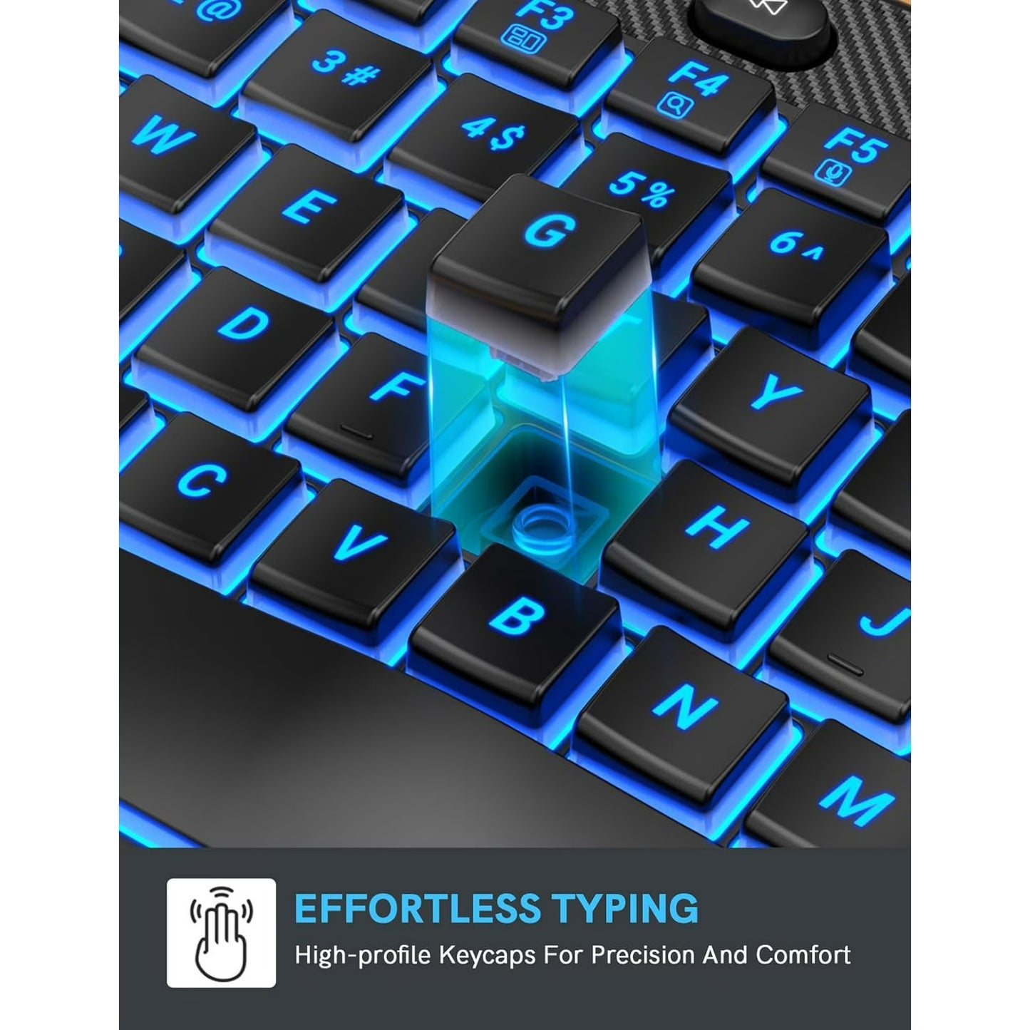 Wireless Keyboard and Mouse Combo - Ergonomic Wave Rechargeable Keyboard with Soft Leather Wrist Rest, RGB Backlit -Black